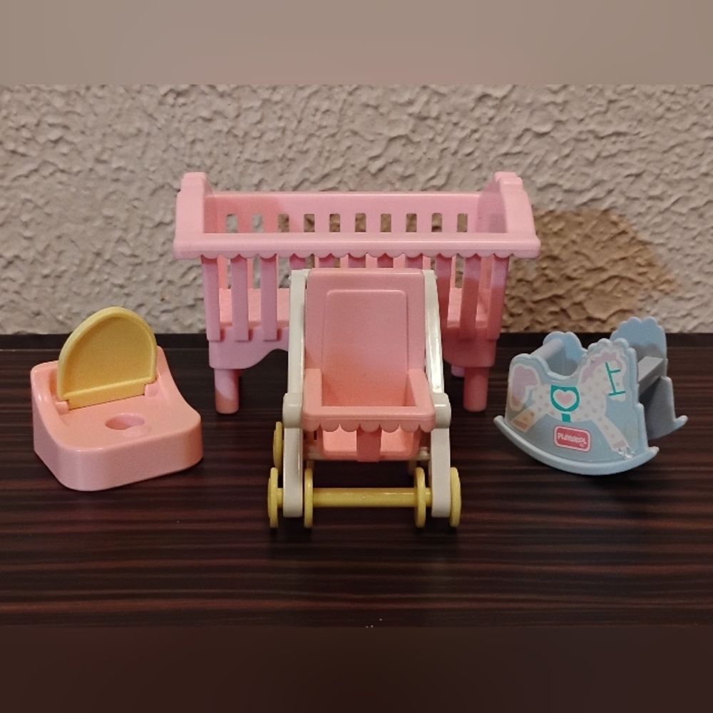 Vintage 1991 Playskool Victorian Dollhouse Baby Girl Nursery Furniture Set